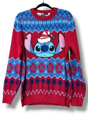 Disney Stitch Christmas Sweater medium men’s Funny Holiday Long Sleeve Crew Neck